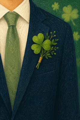 Elegant Shamrock Boutonniere on Navy Suit
