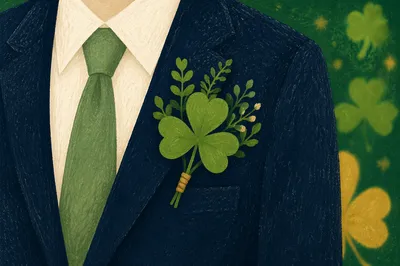Elegant Shamrock Boutonniere on Navy Suit