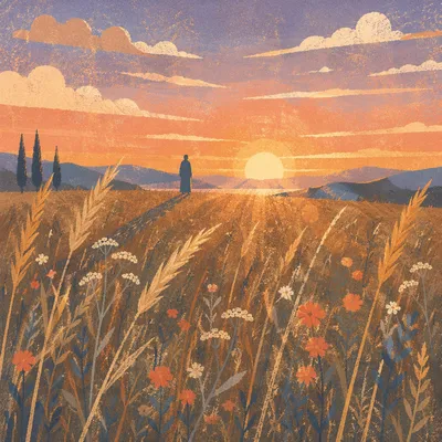 Summer Solstice Sunset Over Golden Field