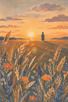 Summer Solstice Sunset Over Golden Field