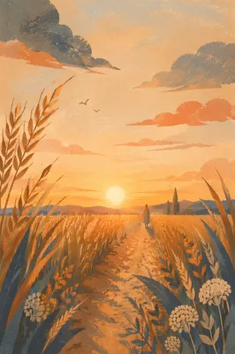 Summer Solstice Sunset Over Golden Field