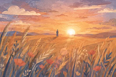Summer Solstice Sunset Over Golden Field