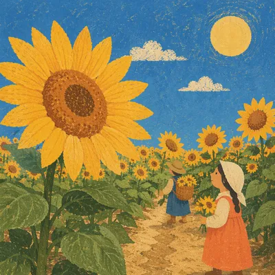 Bright Summer Sunflower Field Under Blue Sky