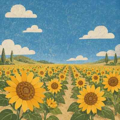 Bright Summer Sunflower Field Under Blue Sky
