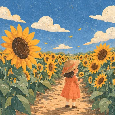 Bright Summer Sunflower Field Under Blue Sky