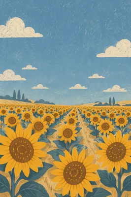 Bright Summer Sunflower Field Under Blue Sky
