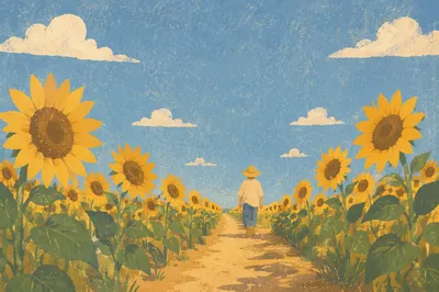 Bright Summer Sunflower Field Under Blue Sky
