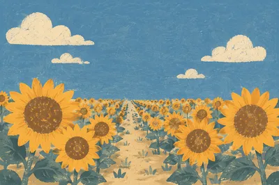 Bright Summer Sunflower Field Under Blue Sky