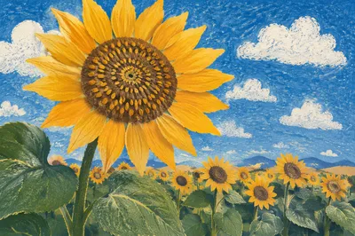 Bright Summer Sunflower Field Under Blue Sky