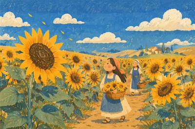 Bright Summer Sunflower Field Under Blue Sky