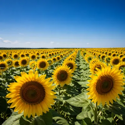 Bright Summer Sunflower Field Under Blue Sky