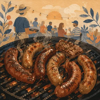 Sunset Barbecue Sausages in Golden Smoke