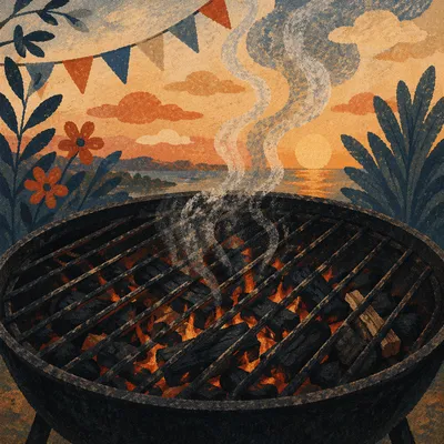 Sunset Barbecue Grill with Golden Smoke