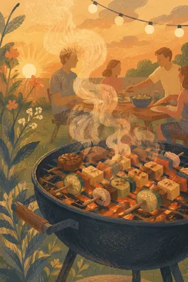 Golden Hour Backyard Barbecue Smoke Scene