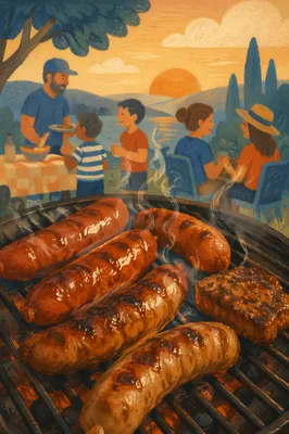 Sunset Barbecue Sausages in Golden Smoke
