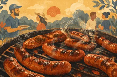 Sunset Barbecue Sausages in Golden Smoke