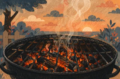 Sunset Barbecue Grill with Glowing Embers