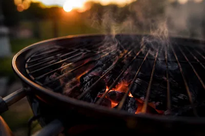 Sunset Barbecue Grill with Glowing Embers