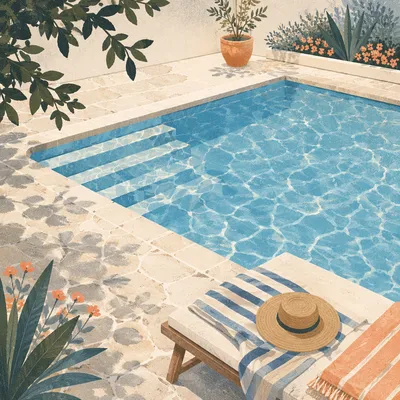 Sunny Backyard Poolside Summer Stillness