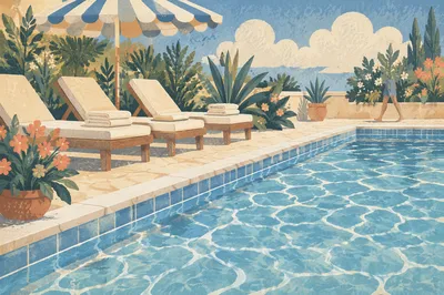 Clear Blue Swimming Pool Summer Scene