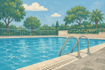 Quiet Summer Swimming Pool Blue Water