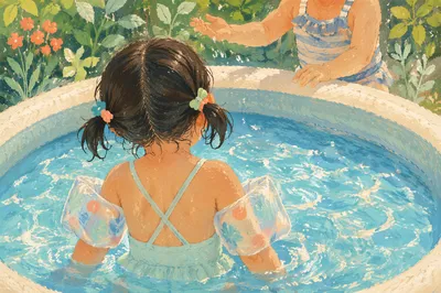 Children Playing in Clear Blue Pool