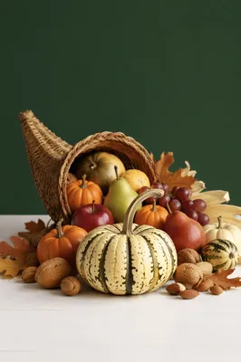 Thanksgiving Cornucopia with Autumn Harvest Display