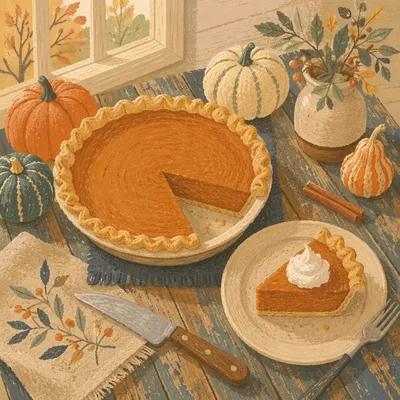 Thanksgiving Pumpkin Pie on Rustic Farmhouse Table