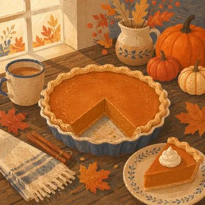 Thanksgiving Pumpkin Pie on Rustic Farmhouse Table