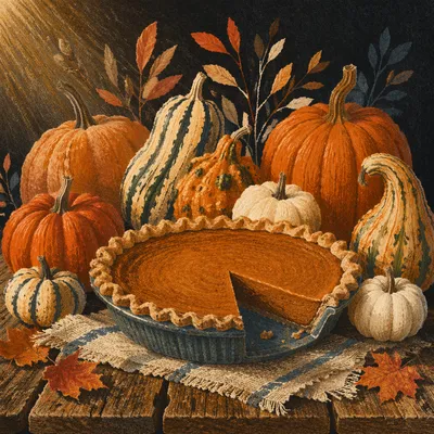 Thanksgiving Pumpkin Pie with Rustic Harvest Decor