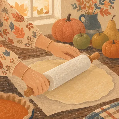 Thanksgiving Pumpkin Pie Baking on Rustic Table