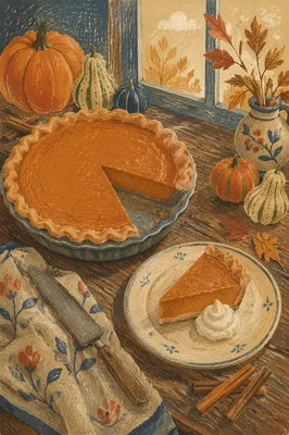 Thanksgiving Pumpkin Pie on Rustic Farmhouse Table