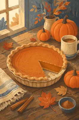 Thanksgiving Pumpkin Pie on Rustic Farmhouse Table