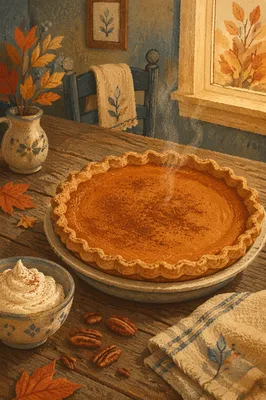 Thanksgiving Pumpkin Pie on Rustic Farmhouse Table
