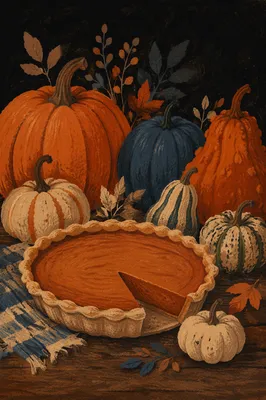 Thanksgiving Pumpkin Pie Harvest Table Scene