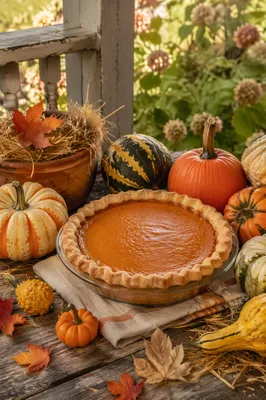 Thanksgiving Pumpkin Pie on Rustic Harvest Table