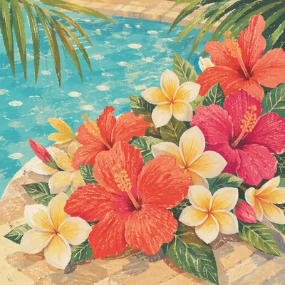 Vibrant Tropical Plumeria and Hibiscus Summer Arrangement
