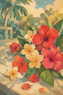 Vibrant Tropical Plumeria and Hibiscus Summer Arrangement