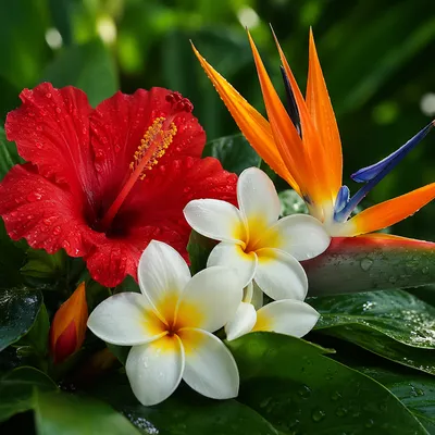 Vibrant Tropical Summer Flowers After Rain