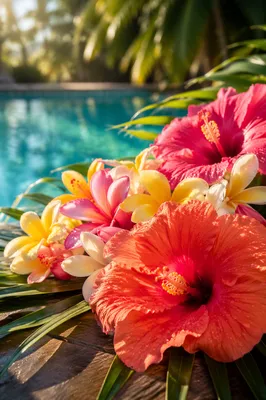 Vibrant Tropical Plumeria and Hibiscus Arrangement