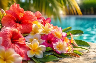 Vibrant Summer Plumeria and Hibiscus Arrangement