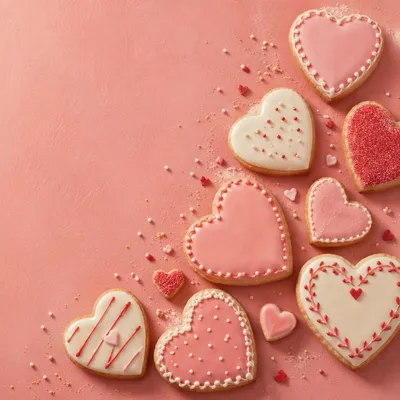 Valentine Heart Cookies on Pastel Pink