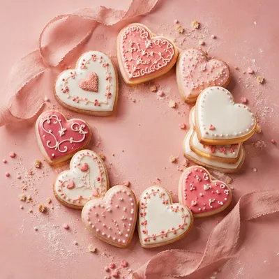 Valentine Heart Cookies on Blush Pink