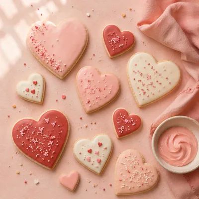 Valentine Heart Cookies on Pastel Pink