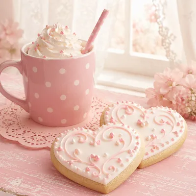 Valentine Heart Cookies with Pink Mug