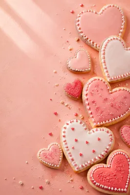 Valentine Heart Cookies on Pastel Pink