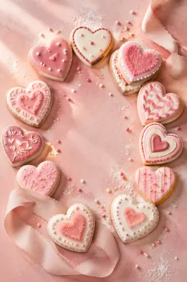 Valentine Heart Cookies on Blush Pink