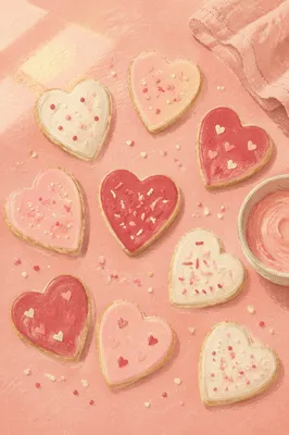 Valentine Heart Cookies on Pastel Pink