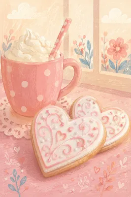 Valentine Heart Cookies with Pink Mug