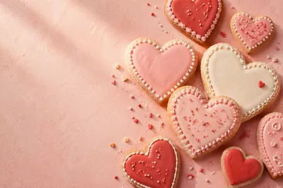 Valentine Heart Cookies on Pastel Pink